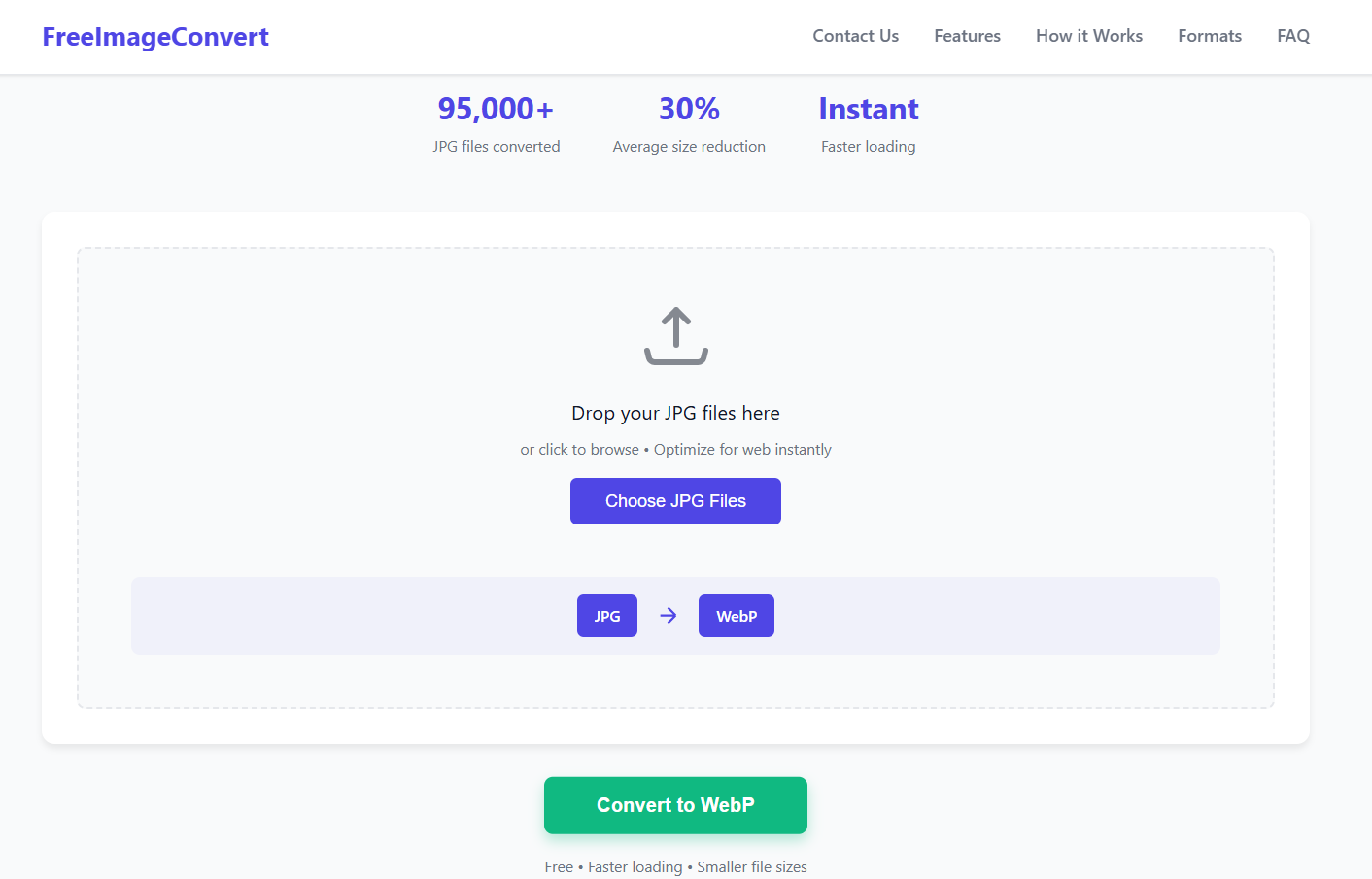 Green convert to WebP button ready to be clicked
