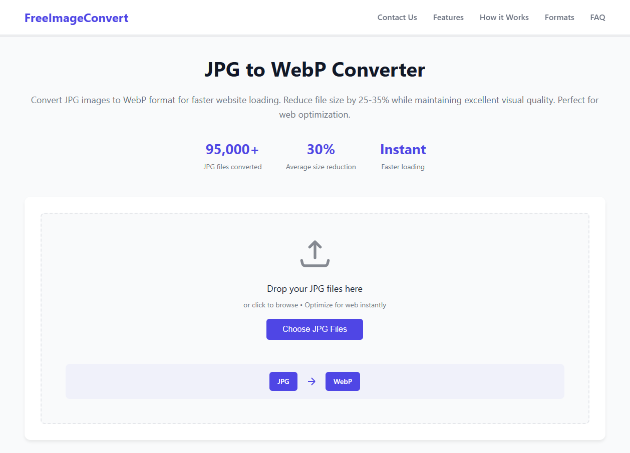 JPG to WebP converter page interface